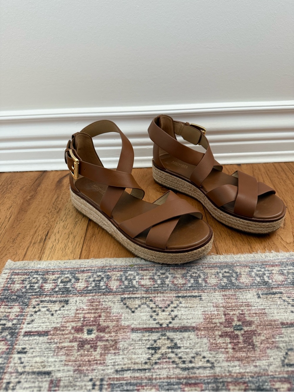 MICHAEL KORS Brown Leather Platform Espadrille Sandals Size 8